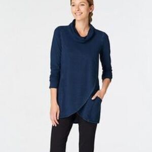 Pure J. Jill Small Petite Indigo Blue Long Sleeve Tunic Cowl Neck Lagenlook Boho